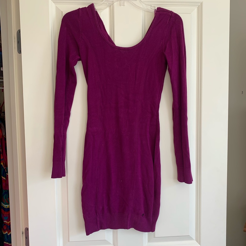 Magenta sweater dress with gorgeous back detail. Warm, sexy, and comfortable.